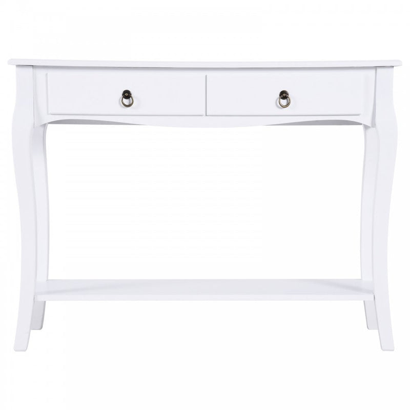 Console Table Storage Display Desk W/ 2 Drawers-Ivory White