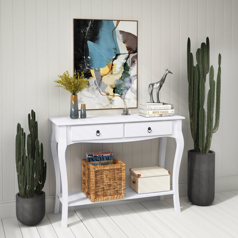 Console Table Storage Display Desk W/ 2 Drawers-Ivory White