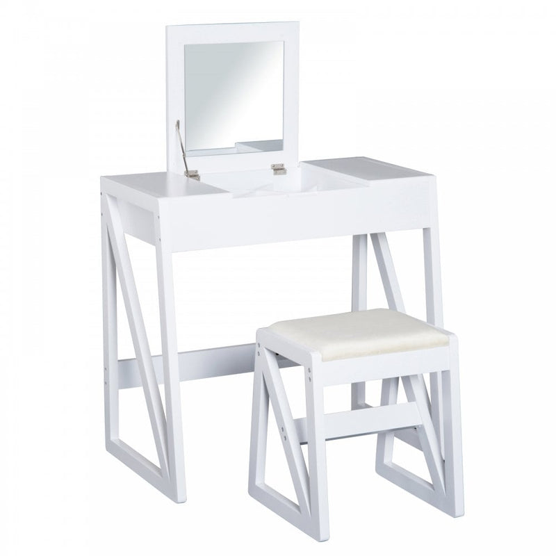 Dressing Table with Cushioned Stool, MDF, Pine-White