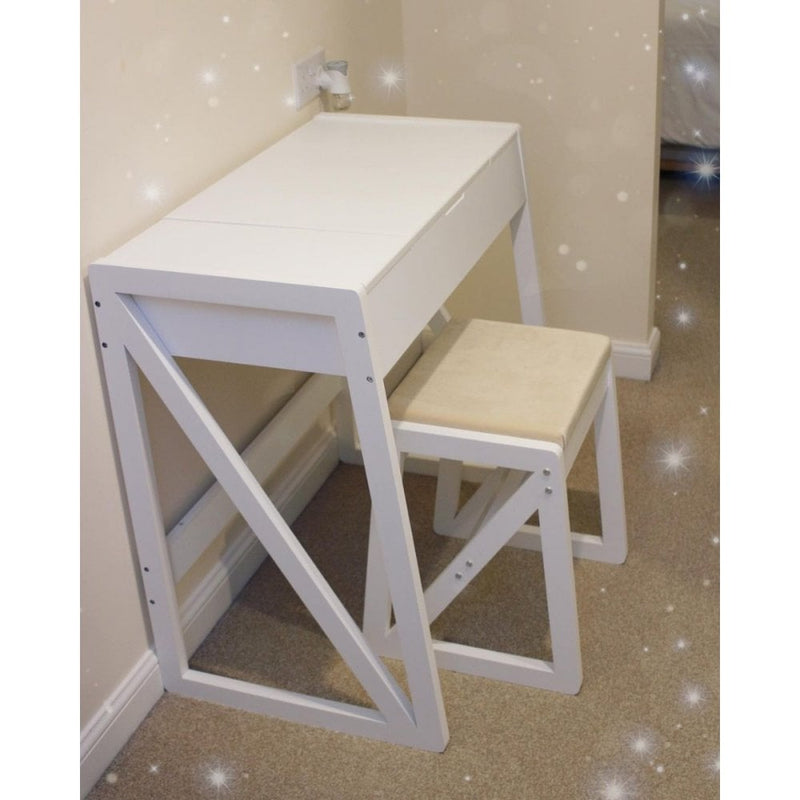 Dressing Table with Cushioned Stool, MDF, Pine-White