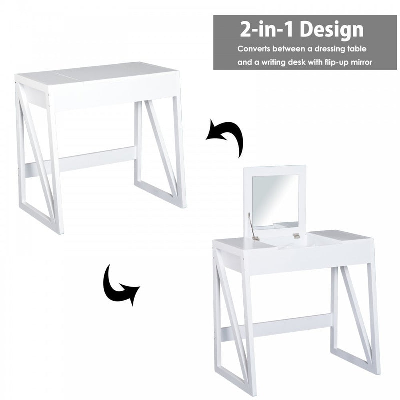Dressing Table with Cushioned Stool, MDF, Pine-White