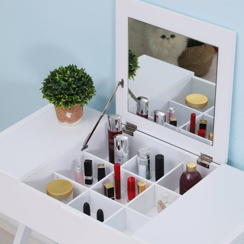 Dressing Table with Cushioned Stool, MDF, Pine-White