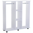 Open Wardrobe Double Mobile With Clothes Hanging Rails Storage Shelves Organizer W/6 Wheels-White
