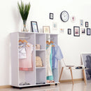 Open Wardrobe Double Mobile With Clothes Hanging Rails Storage Shelves Organizer W/6 Wheels-White