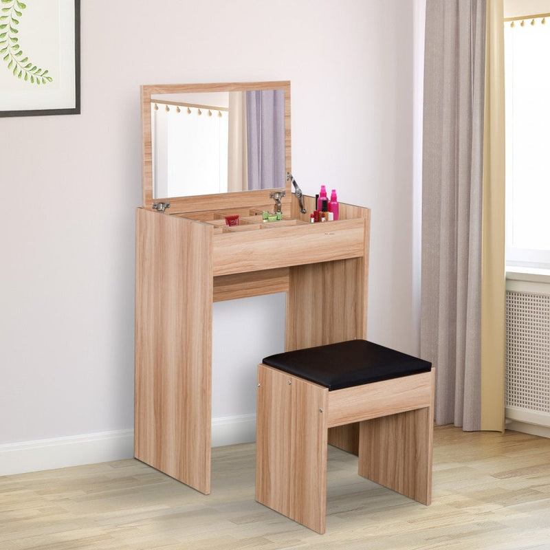 Dressing Table Set with Mirror & Stool-Wood