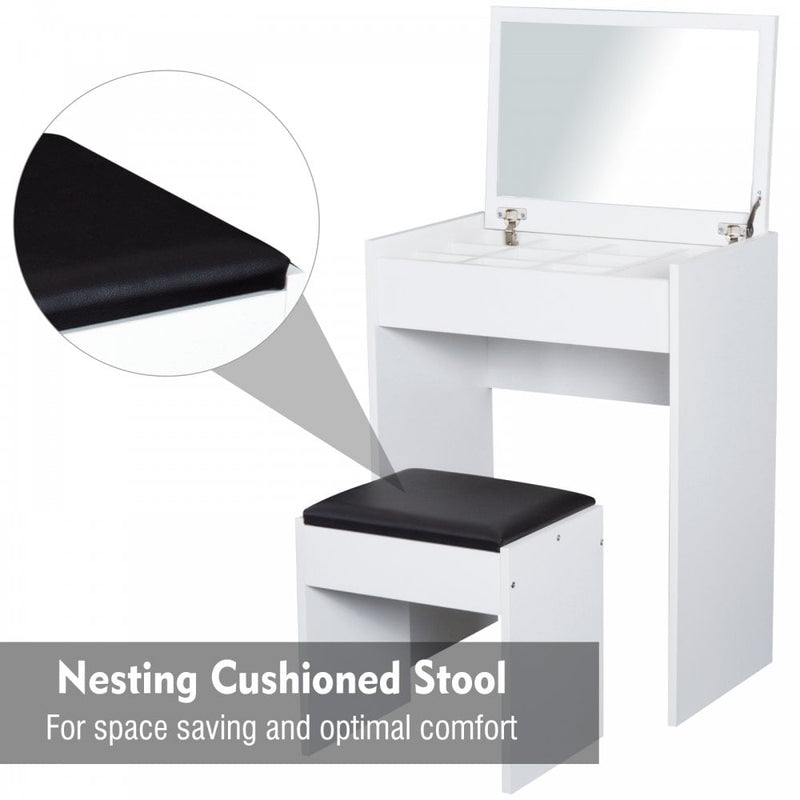 Dressing Table With Cushioned Stool-White