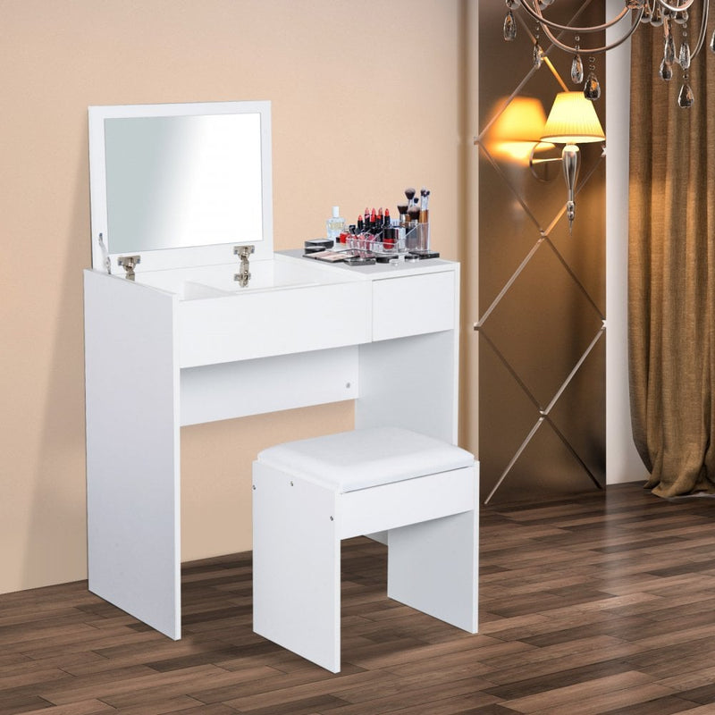 Dressing Table With Padded Stool-White