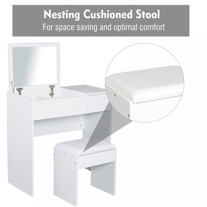 Dressing Table With Padded Stool-White