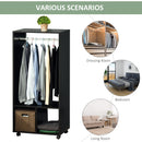 Open Wardrobe with Hanging Rod and Storage Shelves Mobile Garment Rack on Wheels Bedroom, Cloakroom, Black Clothing Organizer