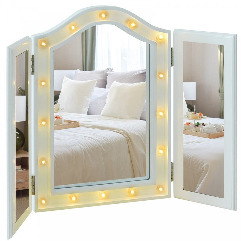 HOMCOM MDF Tri-Fold LED Vanity Mirror w/ 16 Spotlights White