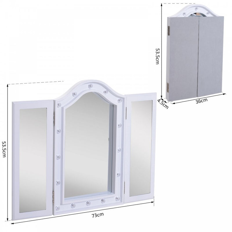 HOMCOM MDF Tri-Fold LED Vanity Mirror w/ 16 Spotlights White