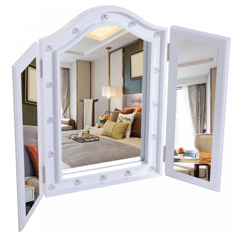 HOMCOM MDF Tri-Fold LED Vanity Mirror w/ 16 Spotlights White