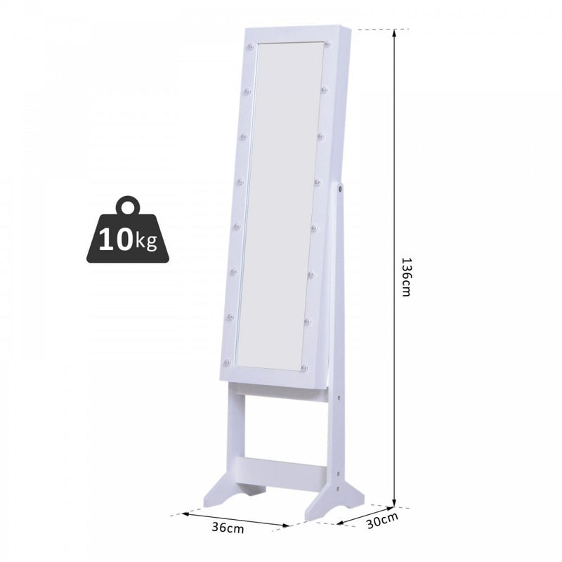 HOMCOM Free Standing LED Mirrored Jewellery Cabinet -  Warm White