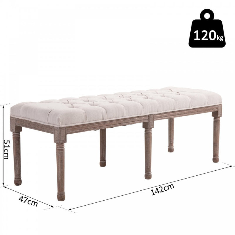 Bench Bedside, Linen, 51H cm-Beige