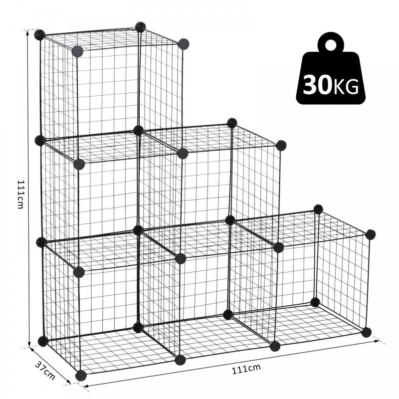 DIY 6 Cube Wire Storage Cabinet Organiser, 111L x 37W x 111Hcm-Black