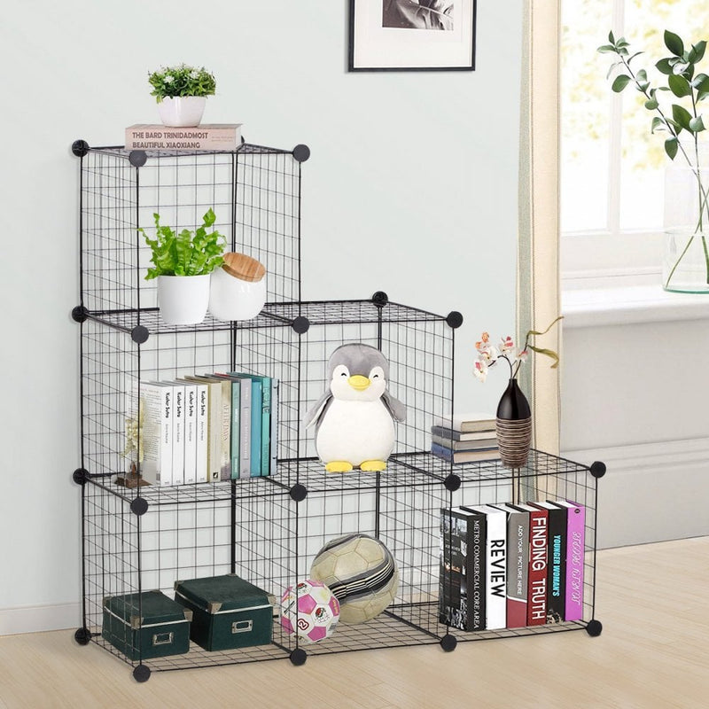 DIY 6 Cube Wire Storage Cabinet Organiser, 111L x 37W x 111Hcm-Black