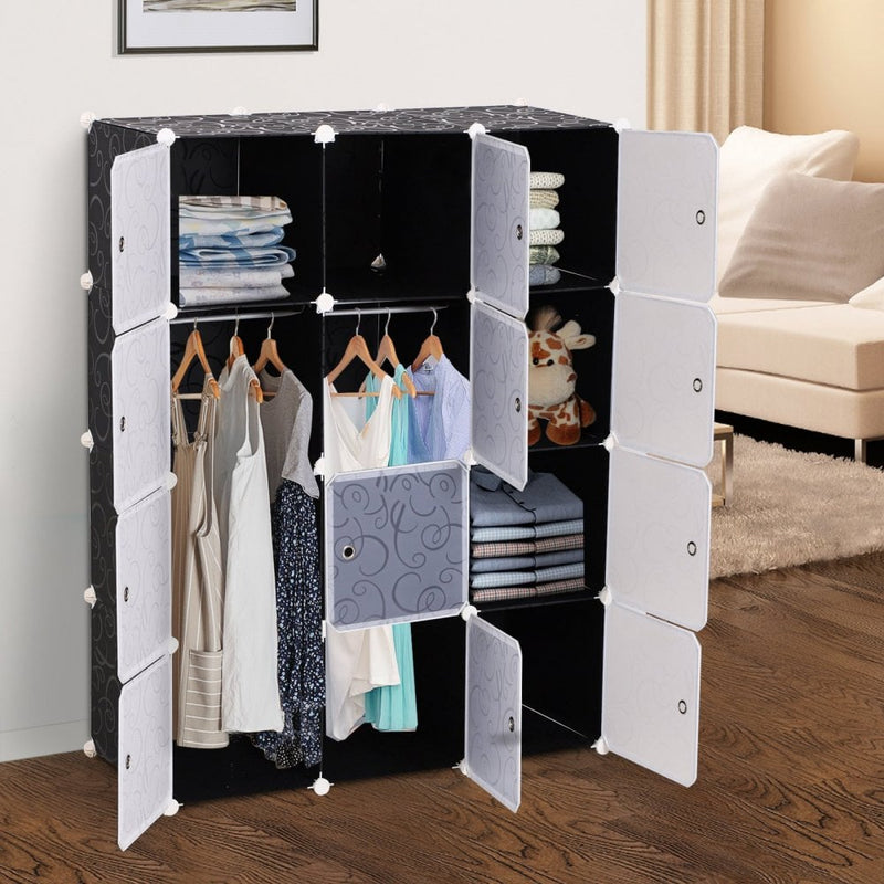 dIY Portable Wardrobe Closet, 111L x 47W x 145Hcm-Black/White