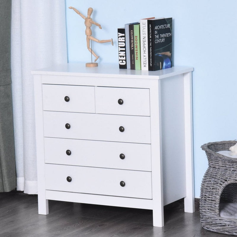Bedroom Home 5 Chest Of Drawers w/ Feet & Handles 80x79cm White