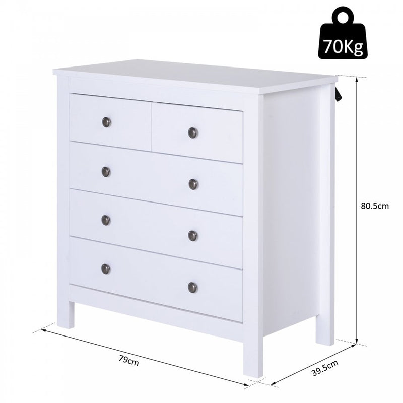 Bedroom Home 5 Chest Of Drawers w/ Feet & Handles 80x79cm White