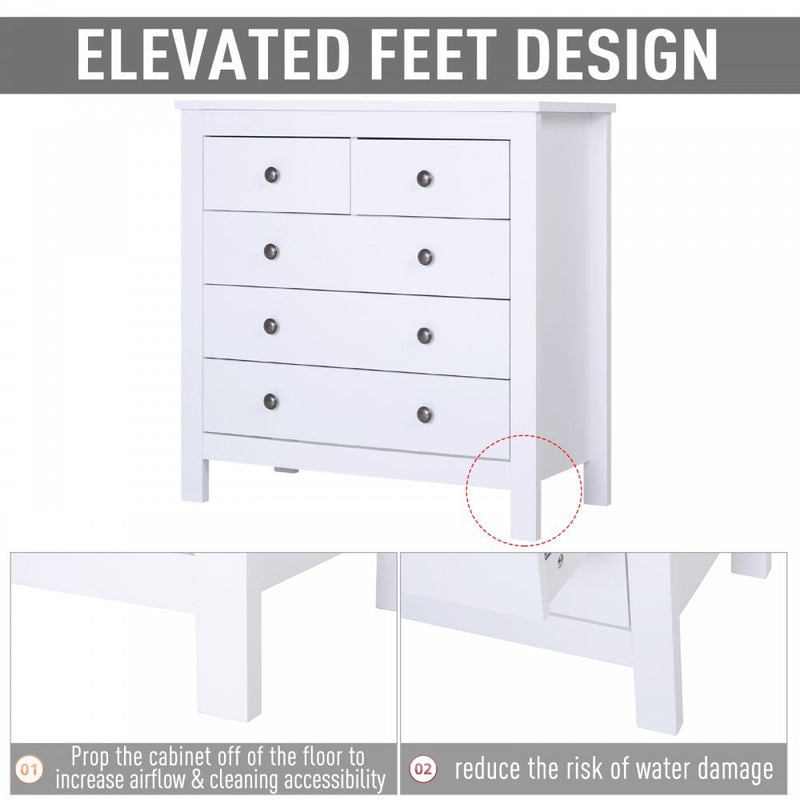 Bedroom Home 5 Chest Of Drawers w/ Feet & Handles 80x79cm White