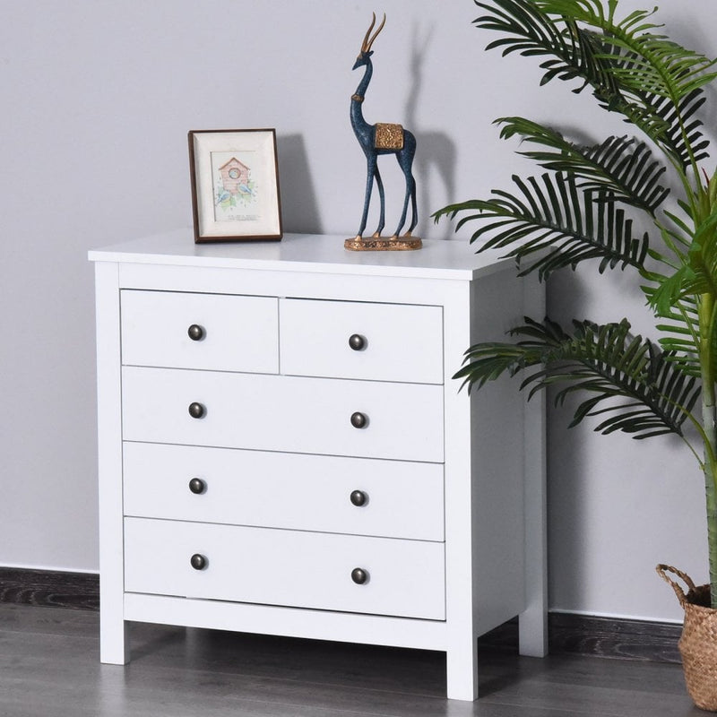 Bedroom Home 5 Chest Of Drawers w/ Feet & Handles 80x79cm White