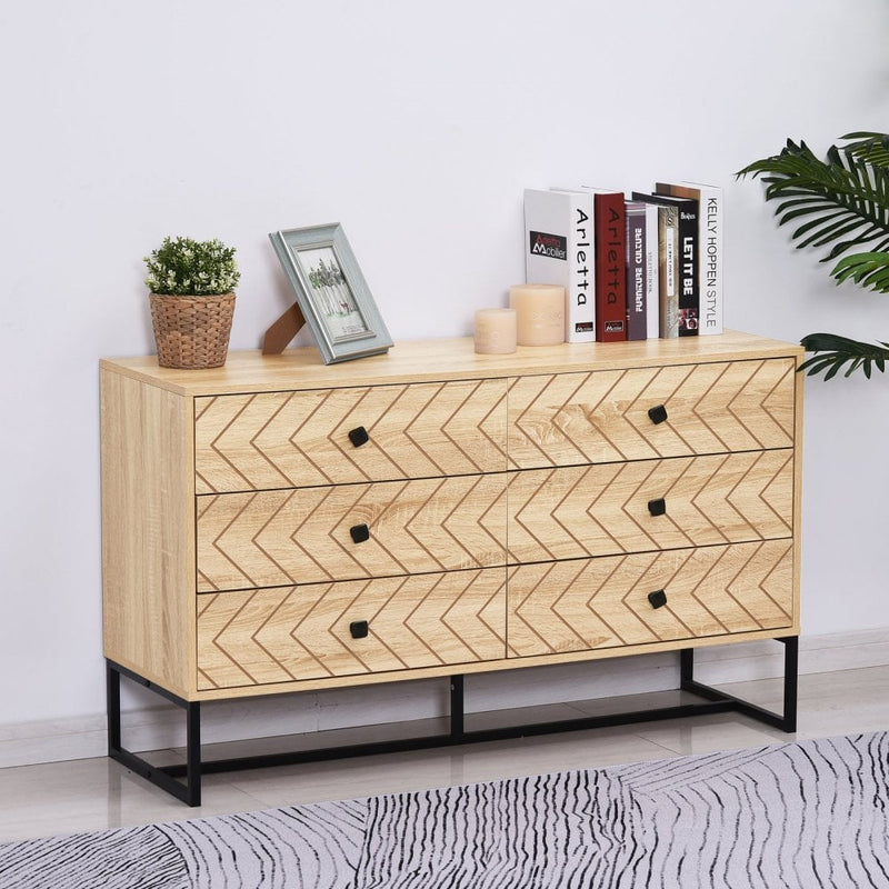 HOMCOM Bedroom Chest of Drawers, 6 Drawer Dresser -  Natural