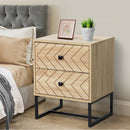 Bedside Table 2 Drawer Unit  Zig Zag Design w/ Black Metal Handles Melamine Finish