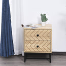 Bedside Table 2 Drawer Unit  Zig Zag Design w/ Black Metal Handles Melamine Finish