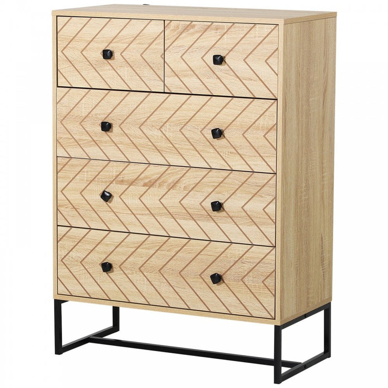 HOMCOM Chest Of 5 Drawers Storage Unit Zig Zag Design w/ Black Metal Handles