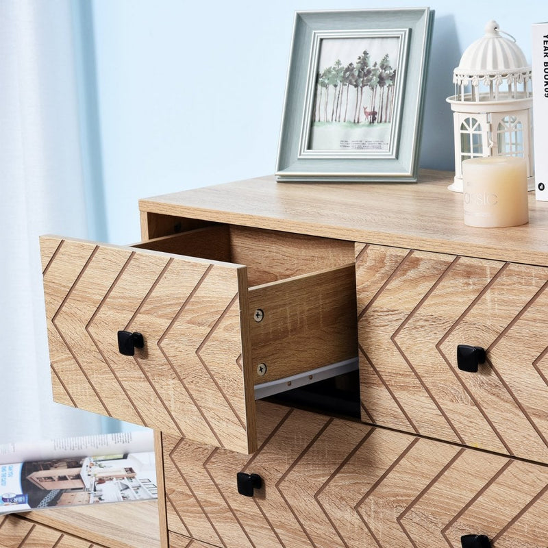 HOMCOM Chest Of 5 Drawers Storage Unit Zig Zag Design w/ Black Metal Handles