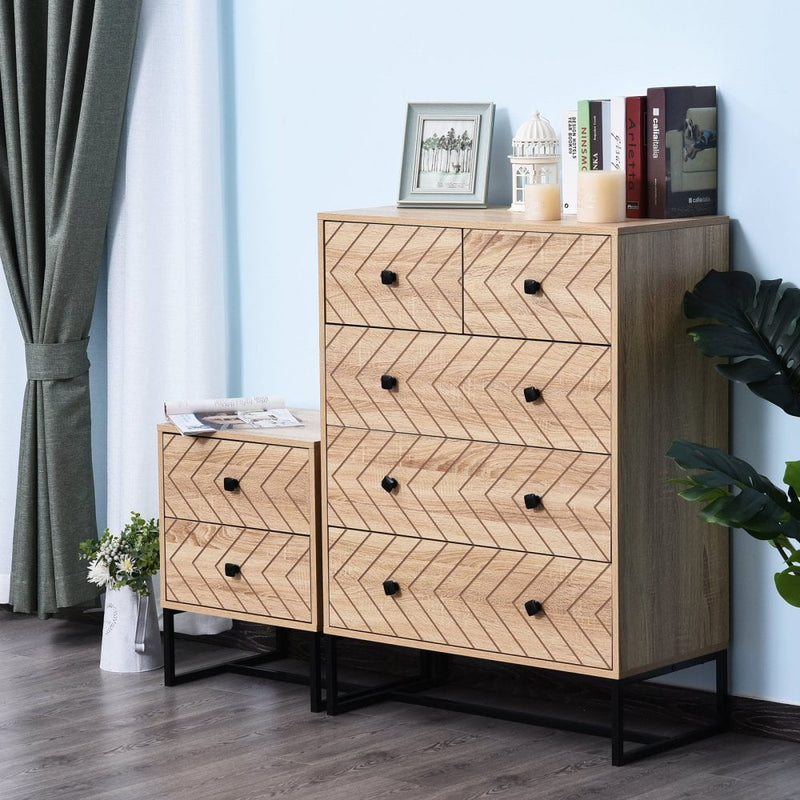 HOMCOM Chest Of 5 Drawers Storage Unit Zig Zag Design w/ Black Metal Handles