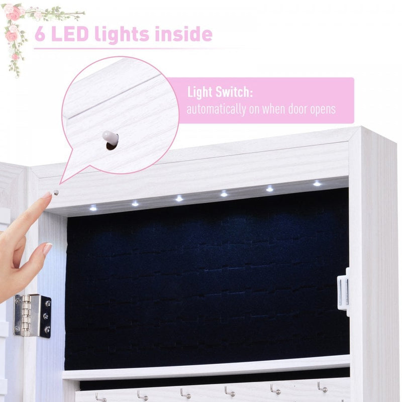 Mirror Jewellery Storage Cabinet w/LED Lights White