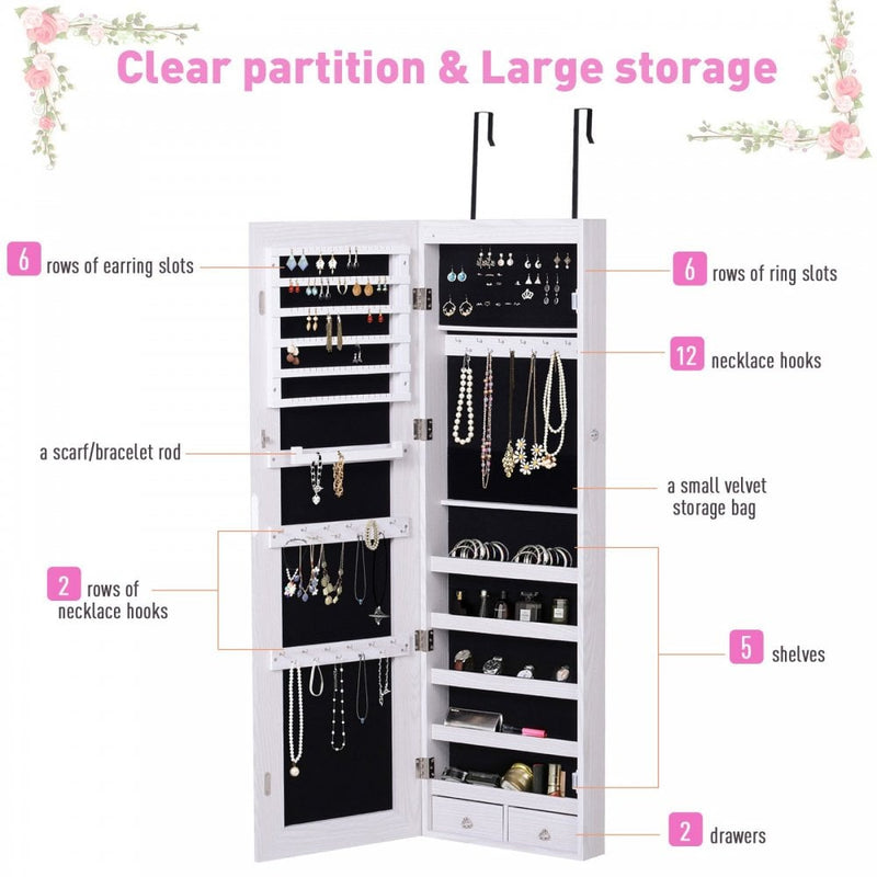 Mirror Jewellery Storage Cabinet w/LED Lights White