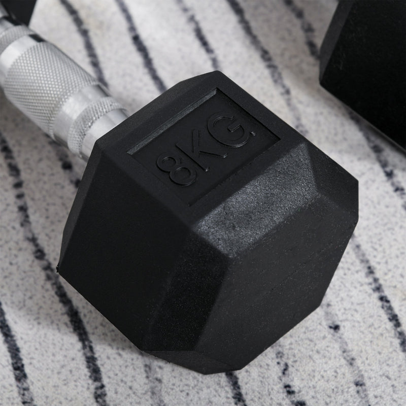 Rubber Dumbbell Sports Hex Weights Sets Home Gym Fitness Hexagonal Dumbbells Kit Weight Lifting Exercise (2 x 8kg) 2x8kg Ergo Workout Pair