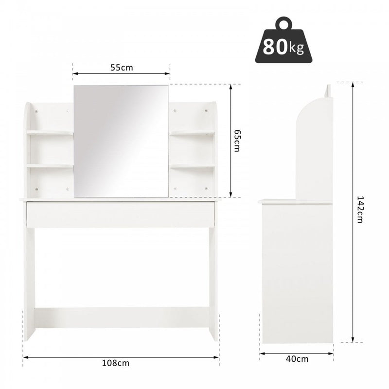 Particle Board Bedroom Dressing Table w/ Shelves White