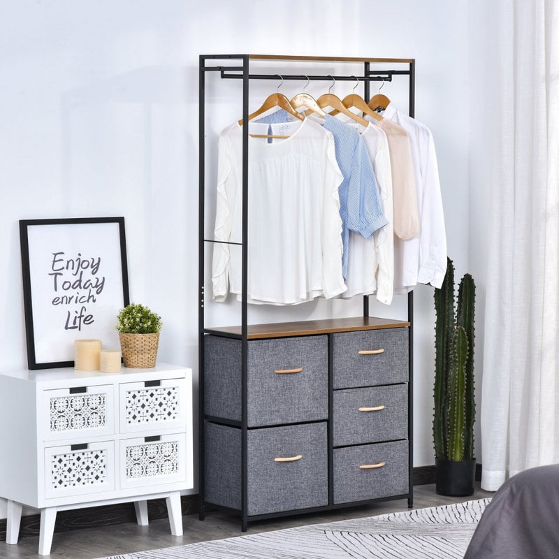 Freestanding Clothes Hanger Storage Unit for Bedroom Hallway Home Furniture Organisation - Black/Brown