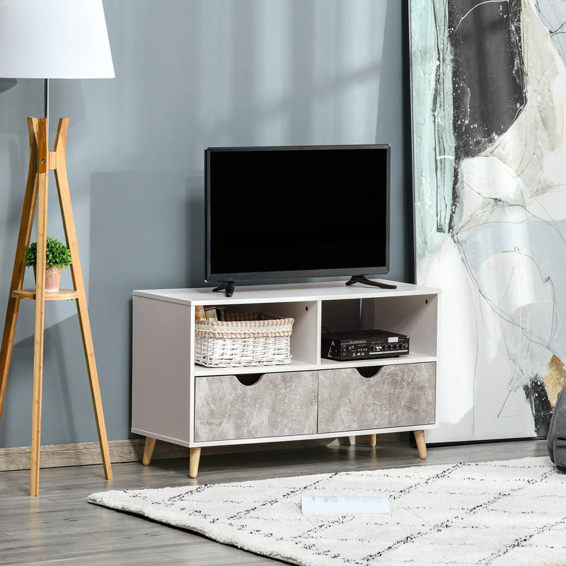 TV Stand with Shelf & Drawers Storage Cabinet Media Entertainment Center Modern Grey 99cm Unit w/ Shelves Centre