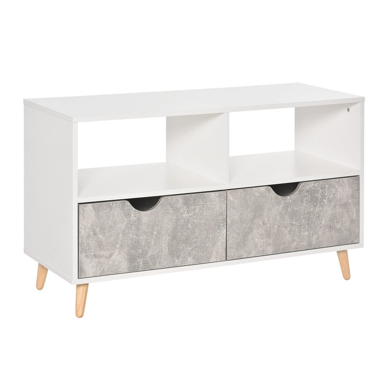 TV Stand with Shelf & Drawers Storage Cabinet Media Entertainment Center Modern Grey 99cm Unit w/ Shelves Centre