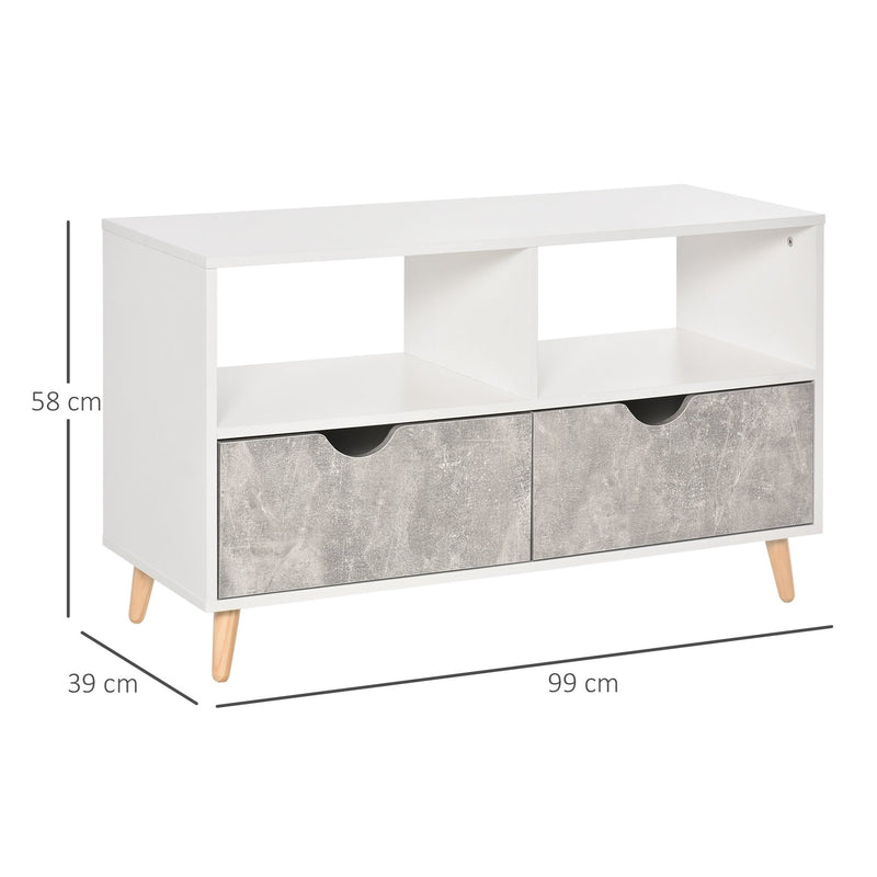 TV Stand with Shelf & Drawers Storage Cabinet Media Entertainment Center Modern Grey 99cm Unit w/ Shelves Centre