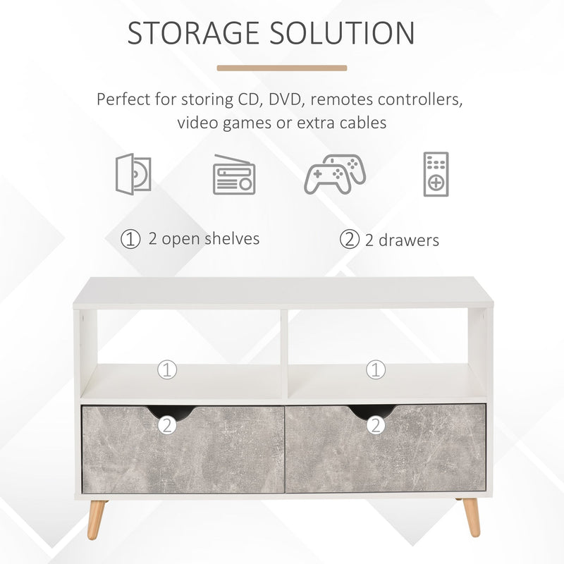 TV Stand with Shelf & Drawers Storage Cabinet Media Entertainment Center Modern Grey 99cm Unit w/ Shelves Centre