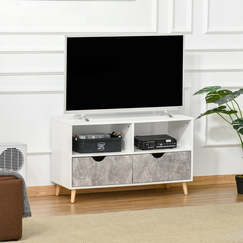 TV Stand with Shelf & Drawers Storage Cabinet Media Entertainment Center Modern Grey 99cm Unit w/ Shelves Centre
