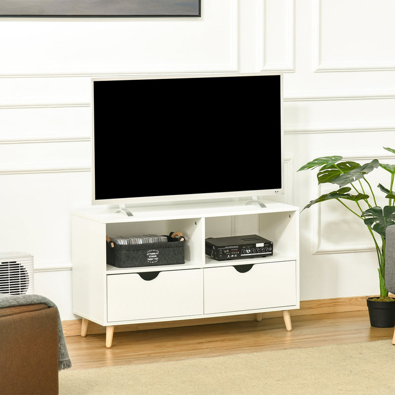 TV Stand with Shelf Drawers Storage Cabinet Media Entertainment Center Modern White 99cm Unit w Shelves Centre