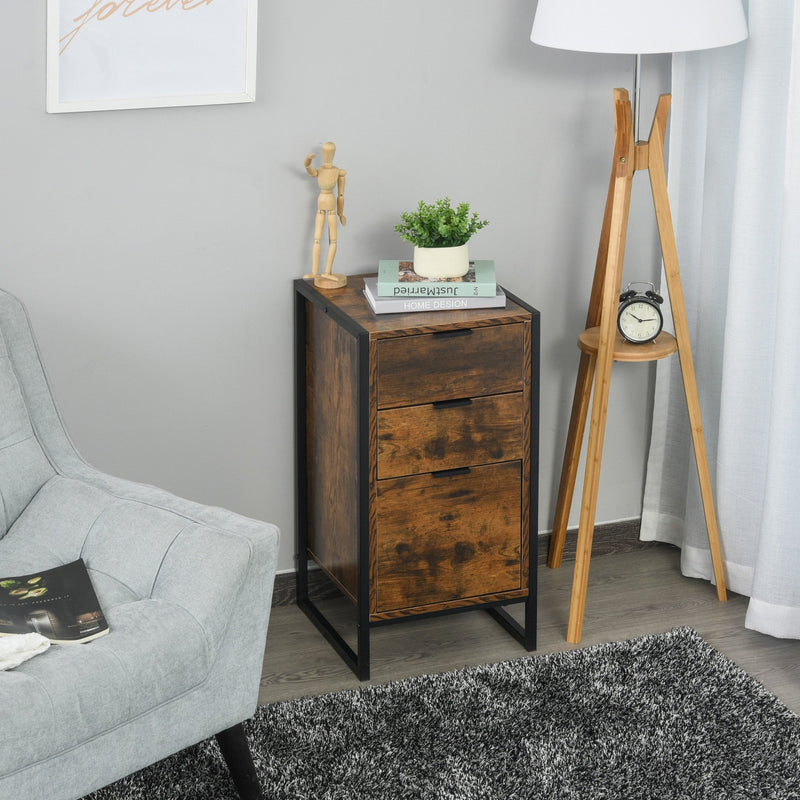 Industrial 3-Drawer Storage Chest Cabinet Organizer Metal Frame Freestanding Unit, Perfect for Bedroom Living Room, Brown Sideboard