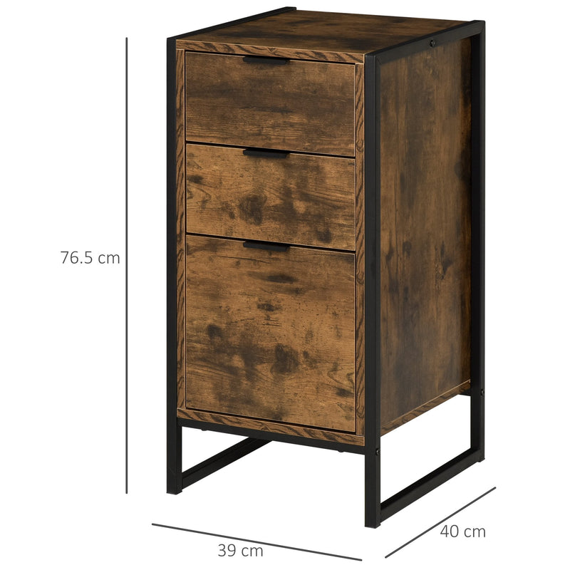 Industrial 3-Drawer Storage Chest Cabinet Organizer Metal Frame Freestanding Unit, Perfect for Bedroom Living Room, Brown Sideboard