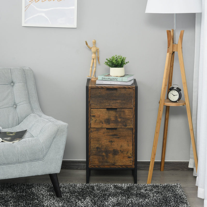 Industrial 3-Drawer Storage Chest Cabinet Organizer Metal Frame Freestanding Unit, Perfect for Bedroom Living Room, Brown Sideboard