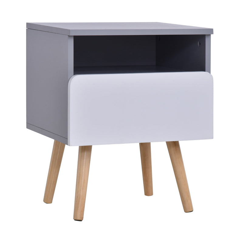 Wooden Bedside Cabinet Accent Table with 1 Drawer Open Shelf End Table Night Stand with Legs, Home Furniture w/1 Side Storage Chest