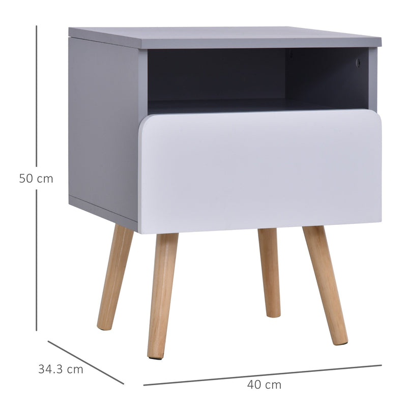 Wooden Bedside Cabinet Accent Table with 1 Drawer Open Shelf End Table Night Stand with Legs, Home Furniture w/1 Side Storage Chest