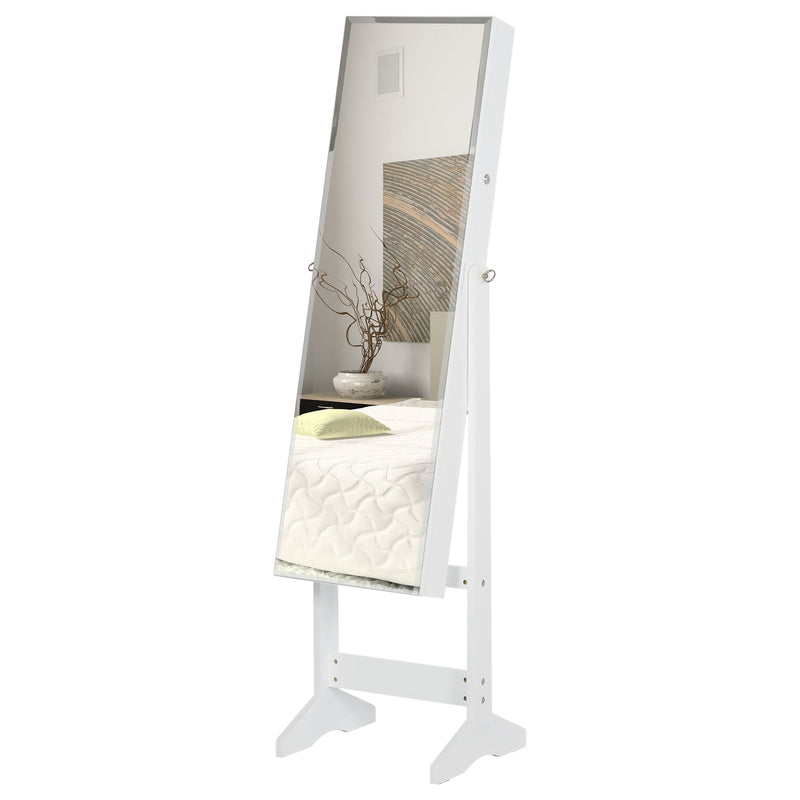 HOMCOM Jewelry Cabinet Standing Mirror Full Length Makeup Lockable Armoire Storage Organizer White