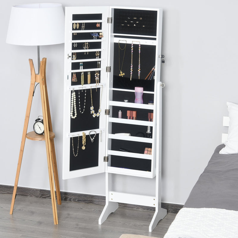 OMCOM Jewelry Cabinet Standing Mirror Full Length Makeup Lockable Armoire Storage Organizer White