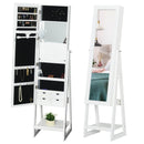 MDF Freestanding Glass Mirror Jewellery Cabinet W/ Storage Shelves White